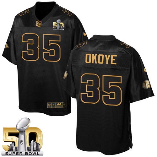Men's Elite Christian Okoye Nike Jersey Black - #35 Pro Line Gold Collection NFL Kansas City Chiefs